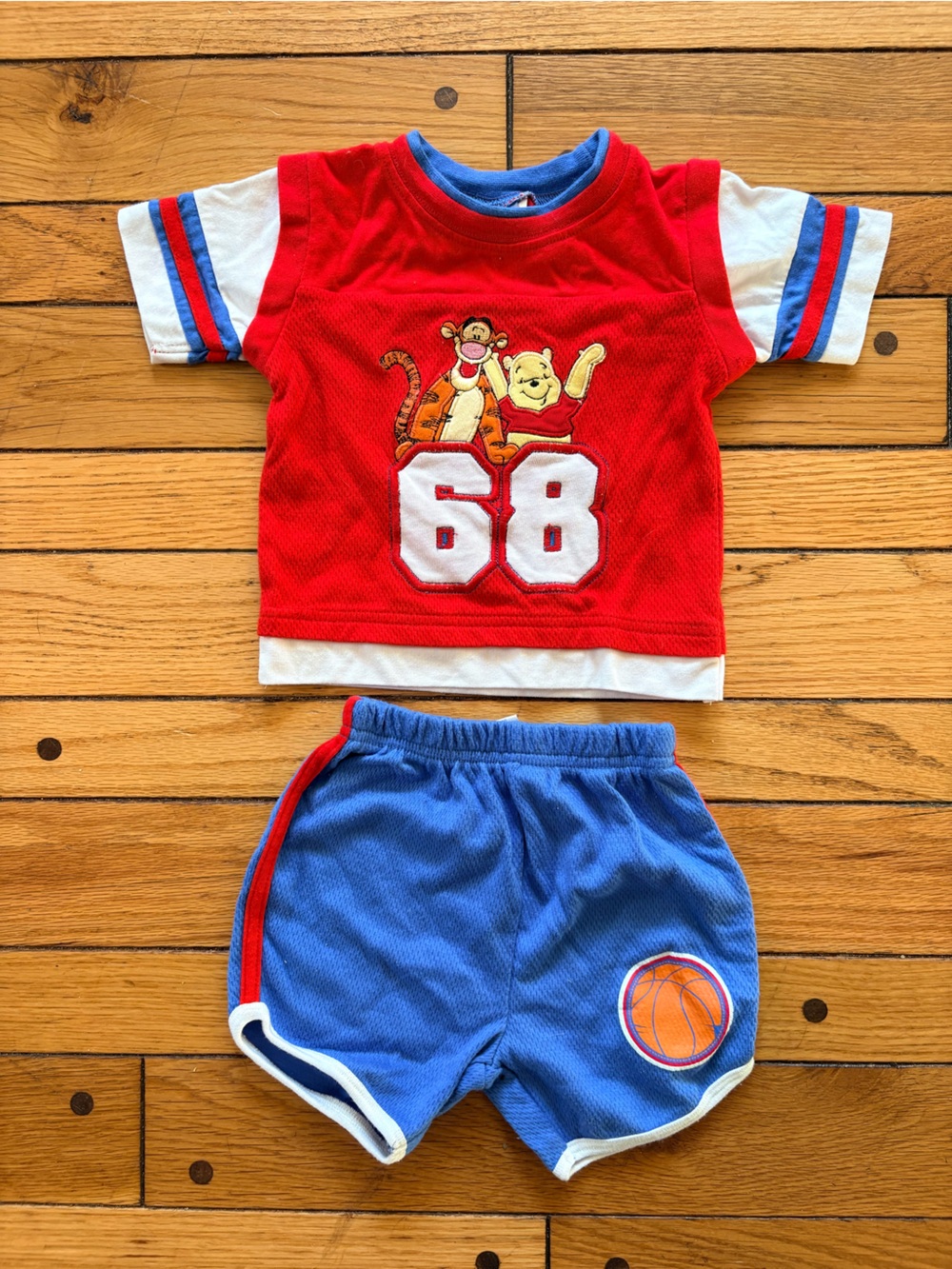 Vintage Disney Red & Blue Winnie the Pooh Basketball Tee and Shorts Set
